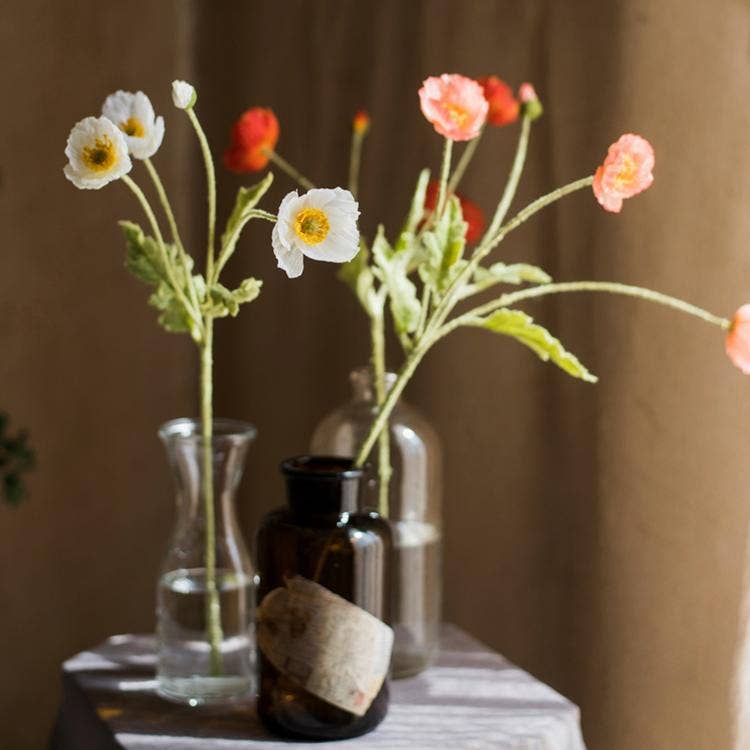 Silk Common Poppy Stem 22"