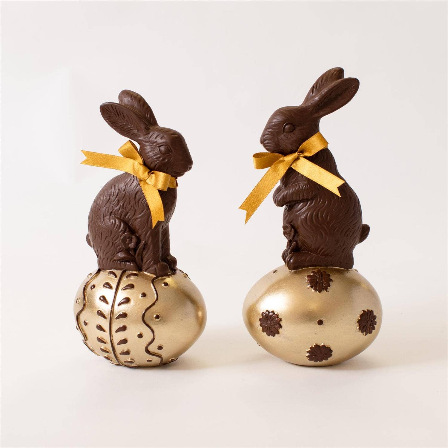 Lg Chocolate Rabbits on Gold Eggs
