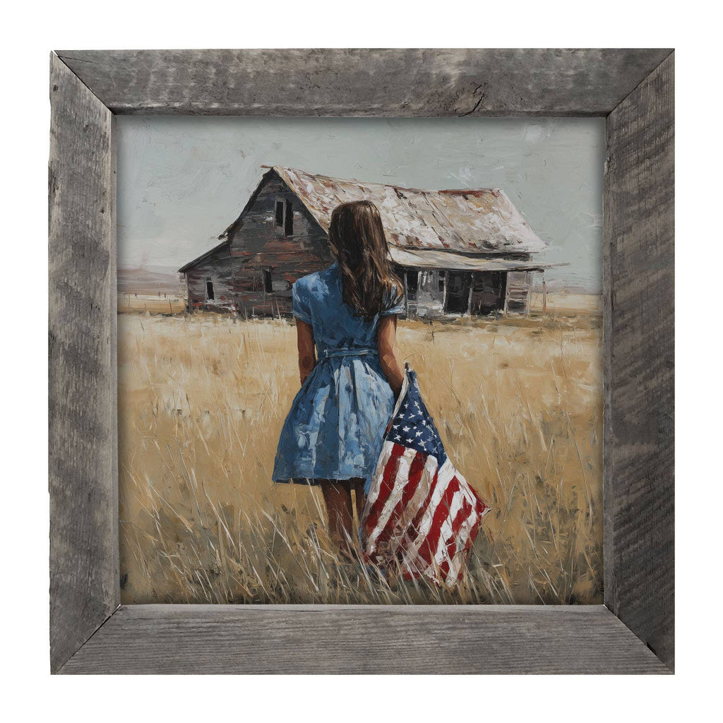 Child With Flag - Girl in Blue Dress