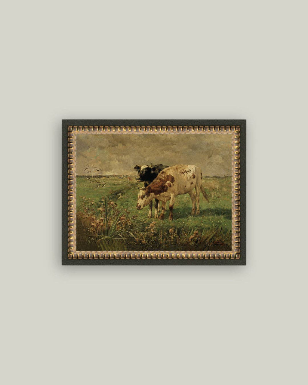 Black and Brown Cows Framed Antique Art
