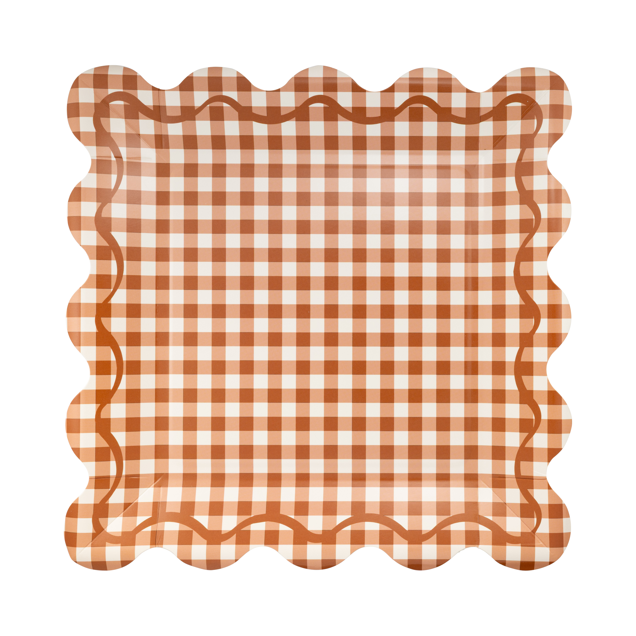 Rust Gingham Scalloped Sq. Paper Plates