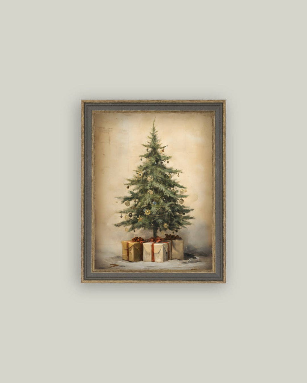 Christmas Tree with Presents Framed Antique Art