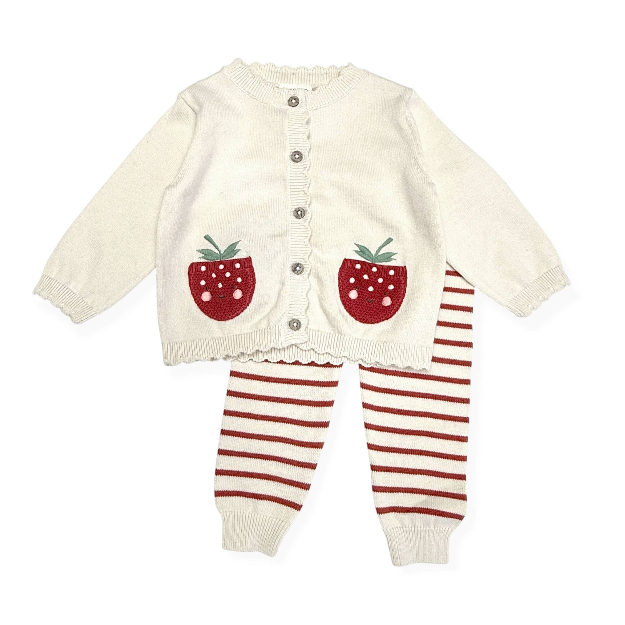 Strawberry Embroidered Pocket Baby Cardigan