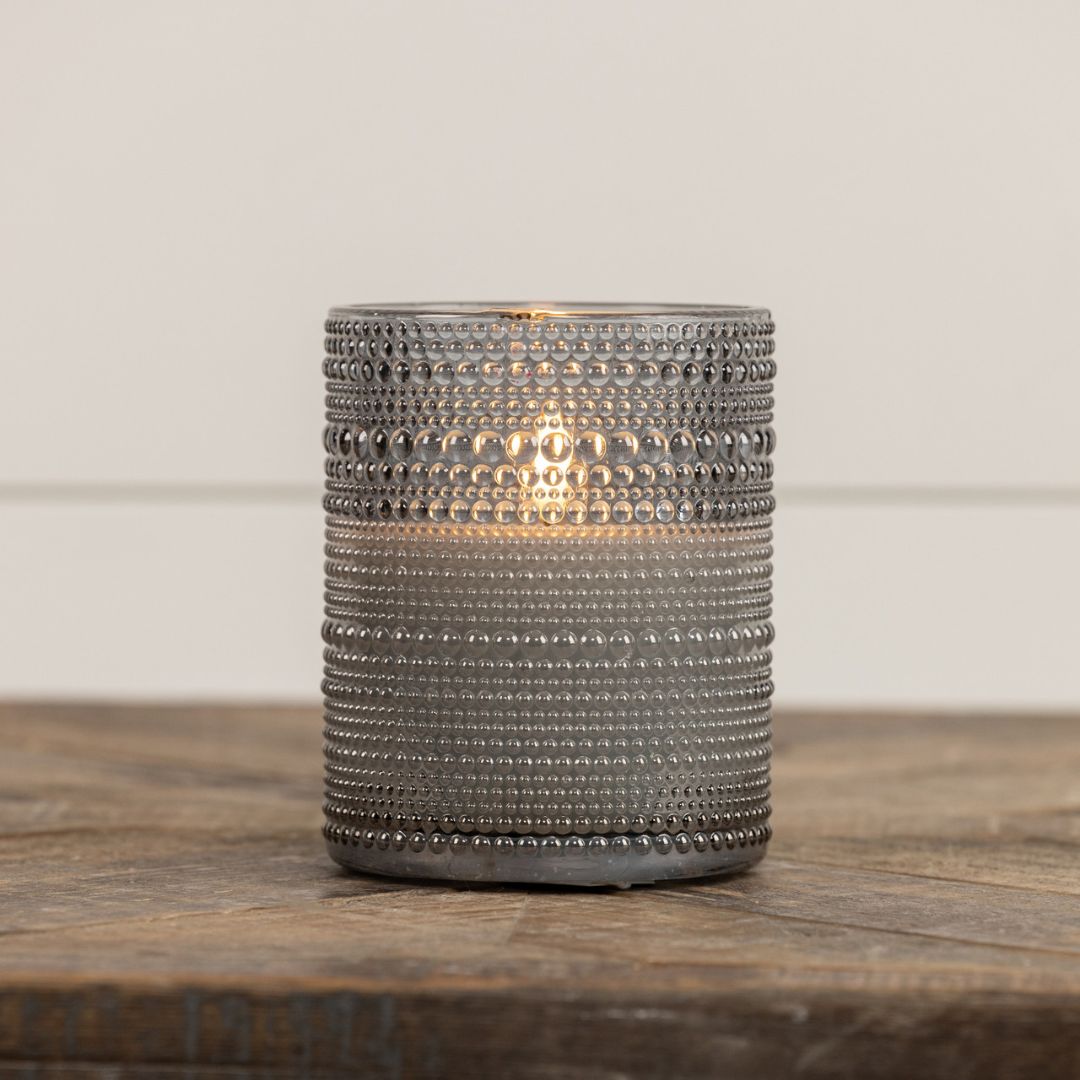 5" Grey Dotted Glass Candle