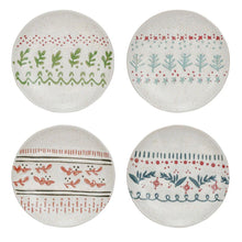 5" Hand Stamped Stoneware Plate with Wax Relief Pattern - 4 Styles
