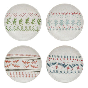 5" Hand Stamped Stoneware Plate with Wax Relief Pattern - 4 Styles