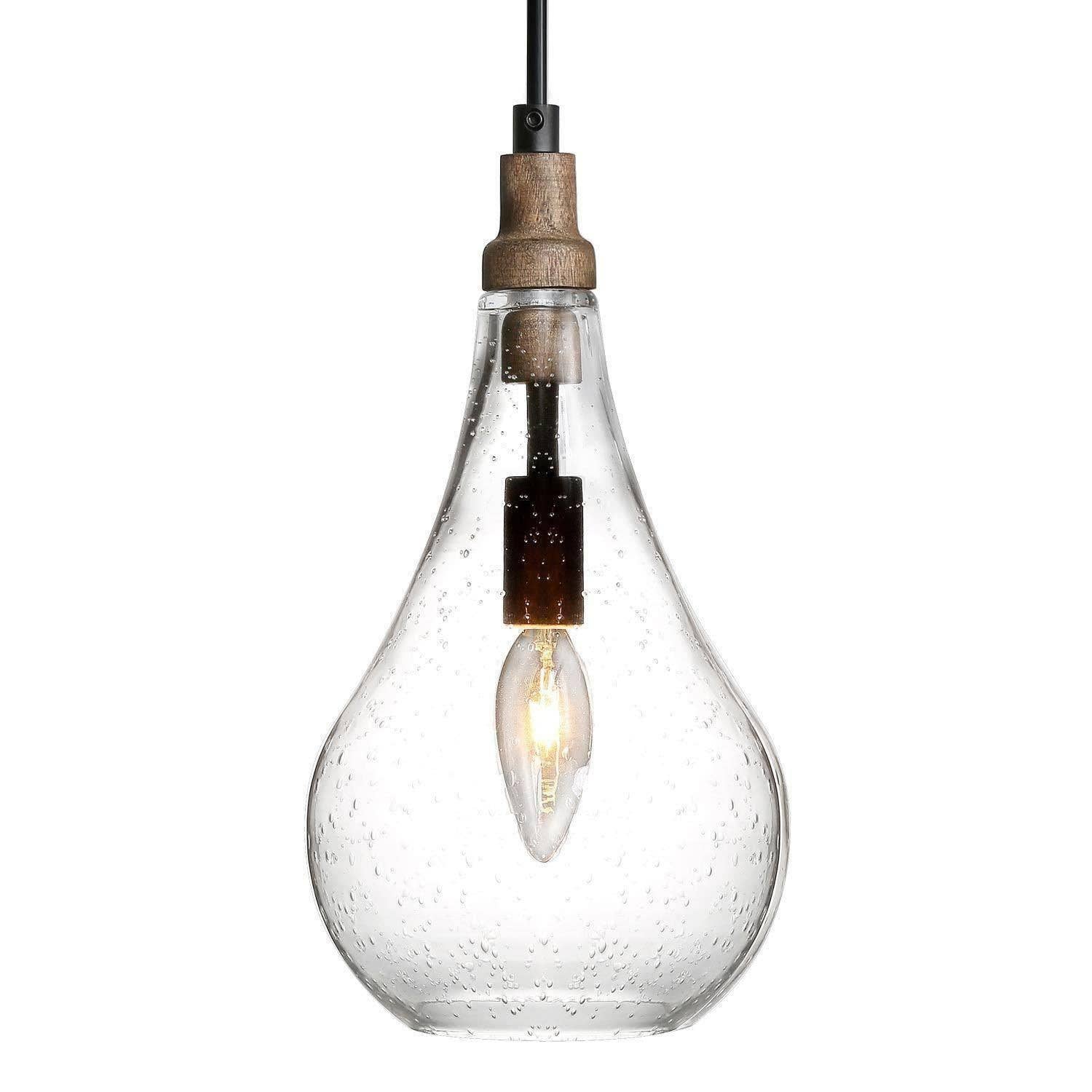 Tethyne 1-Light Wood Glass Pendant Light