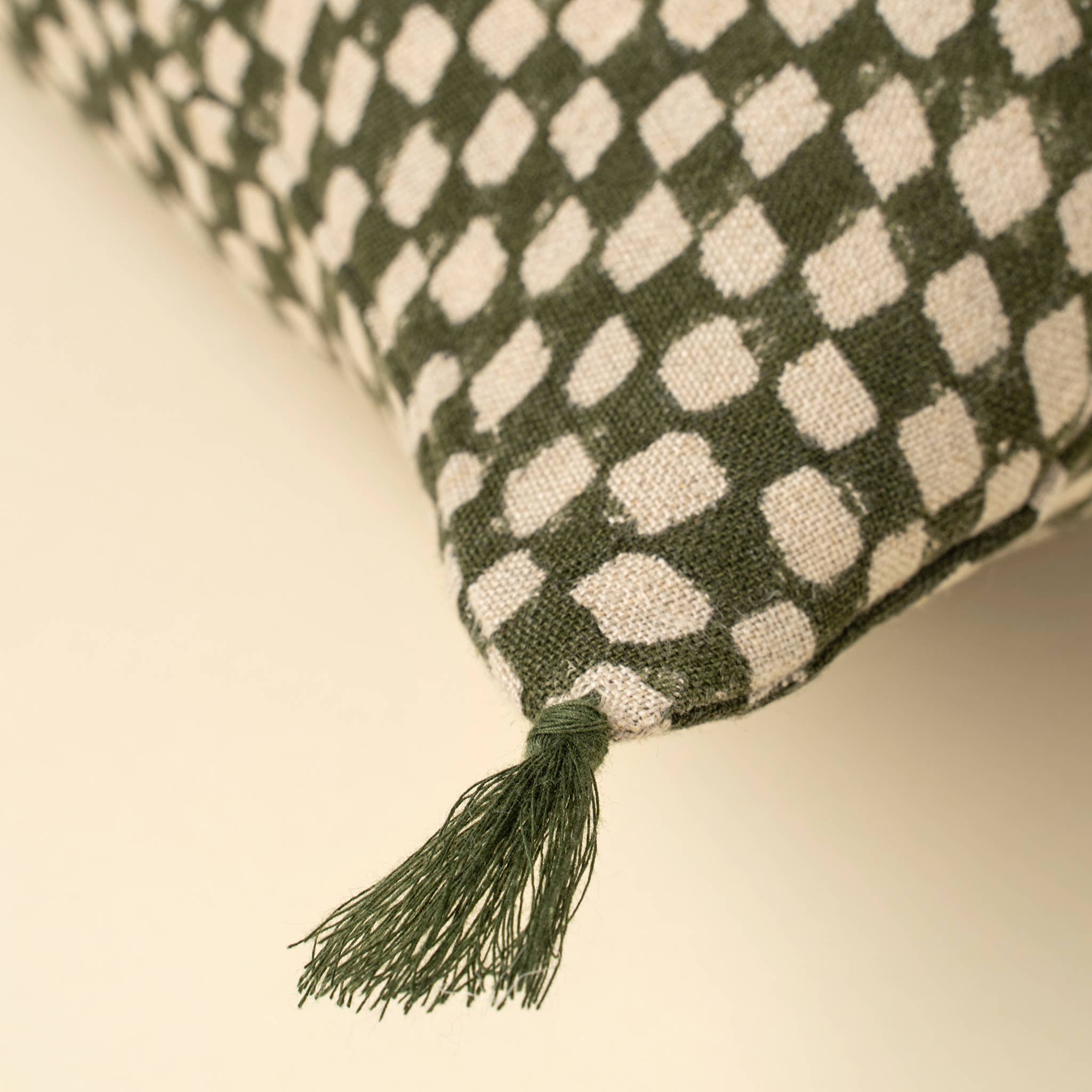 16x24 Block Print Check Linen Pillow-Green