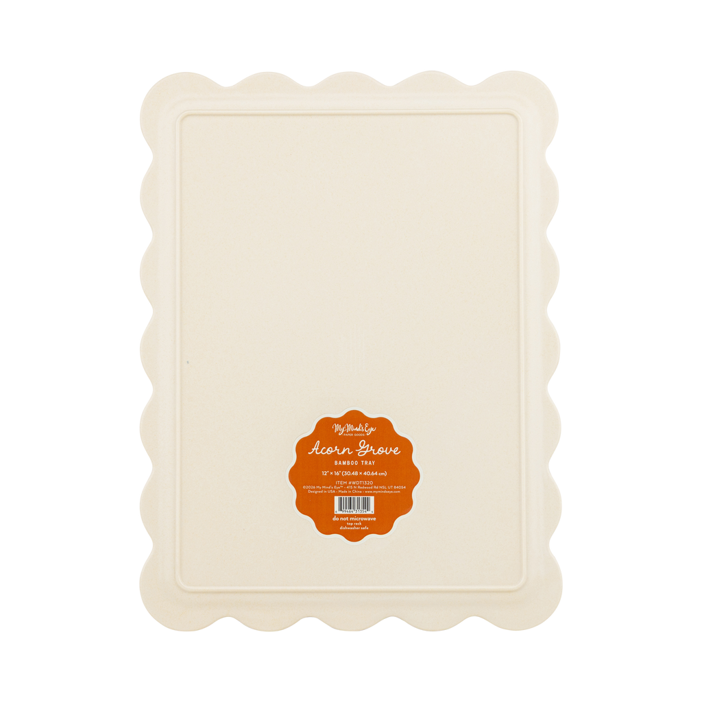 Acorn Scalloped Rectangle Bamboo Tray