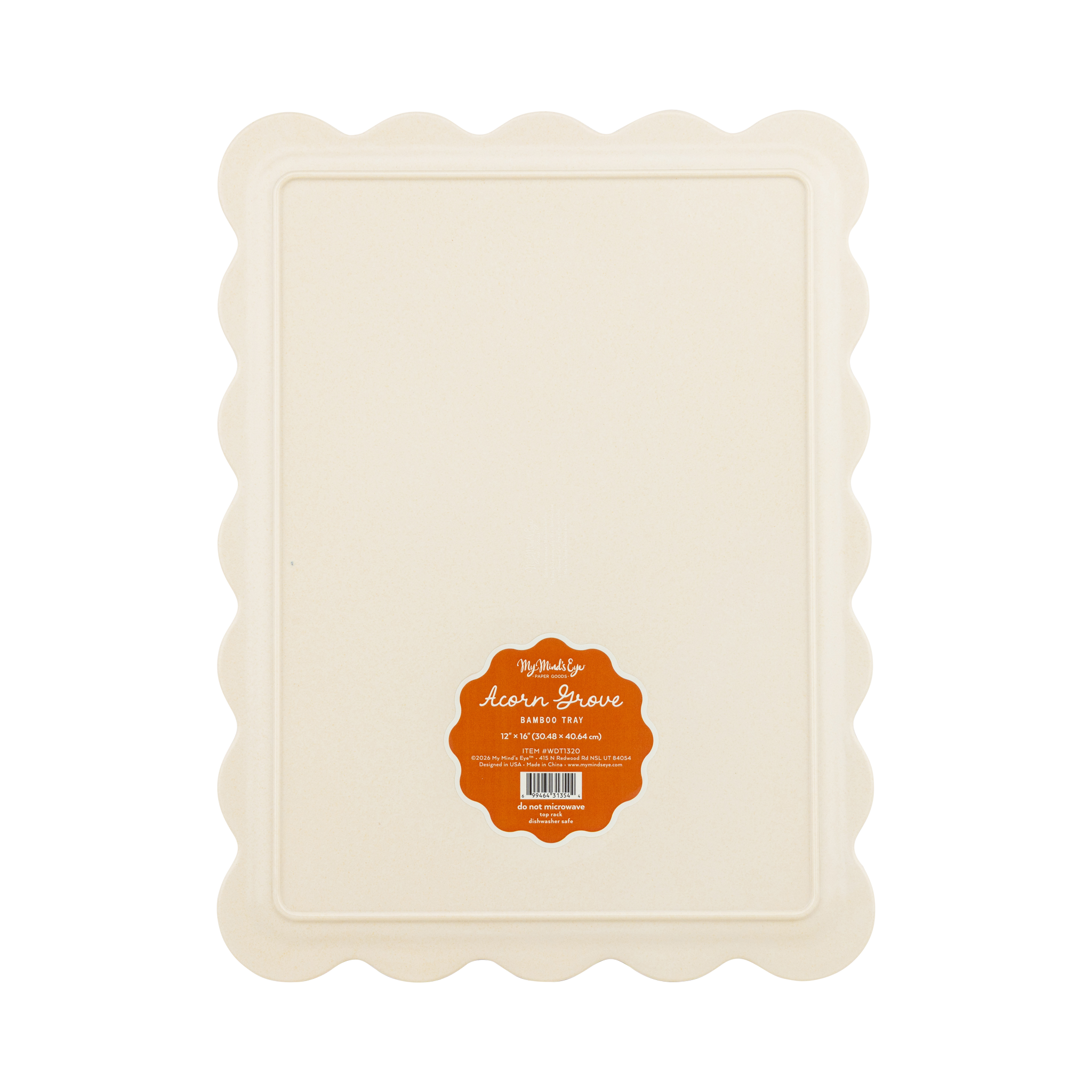 Acorn Scalloped Rectangle Bamboo Tray