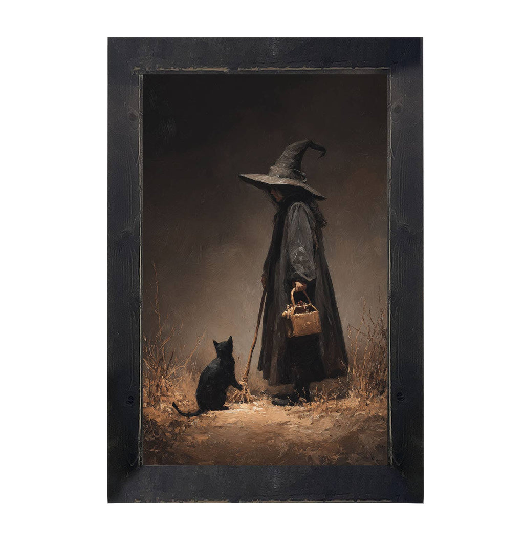 Witch with Black Cat on Path - Vertical Frame