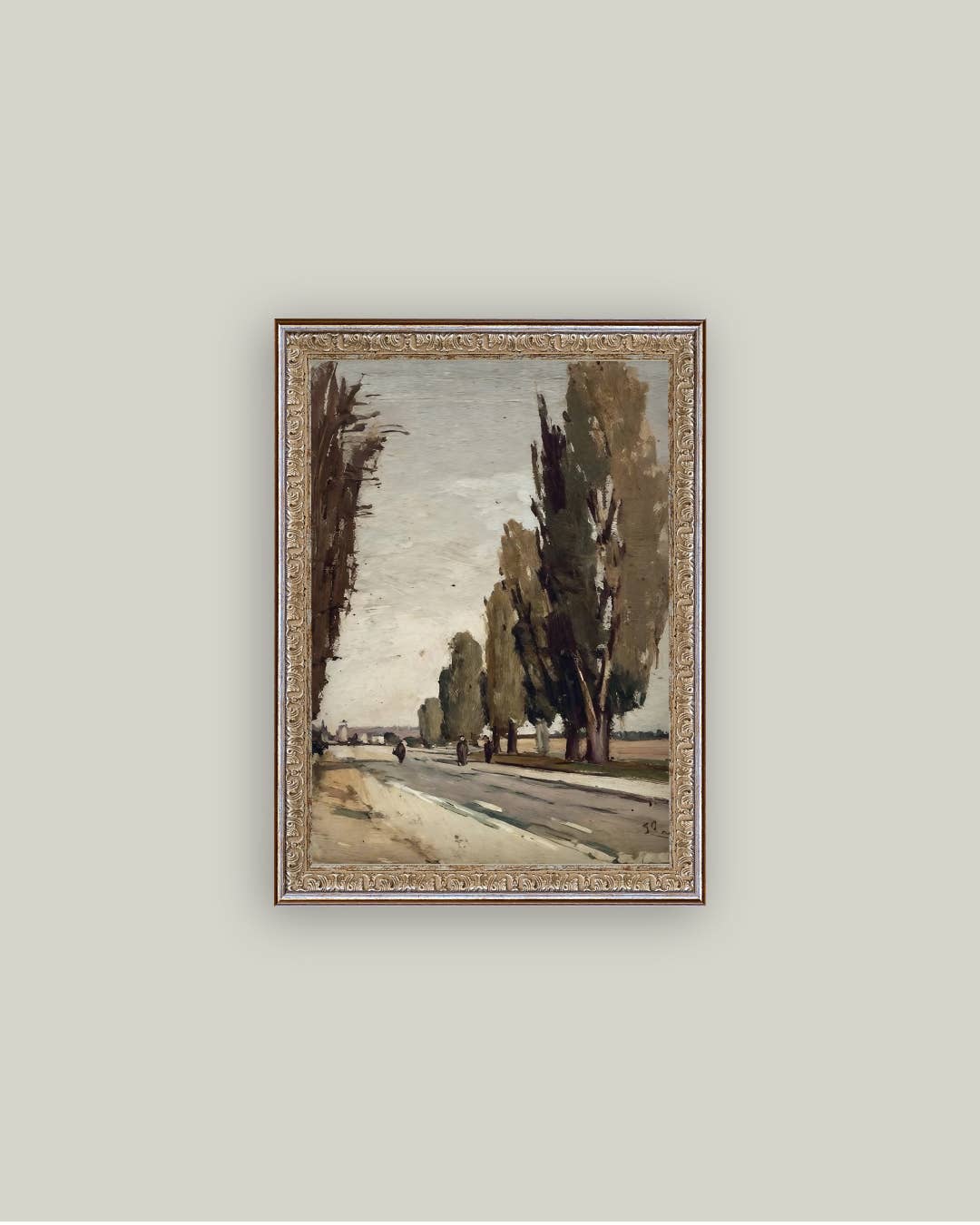 European Tree Lane Framed Antique Art
