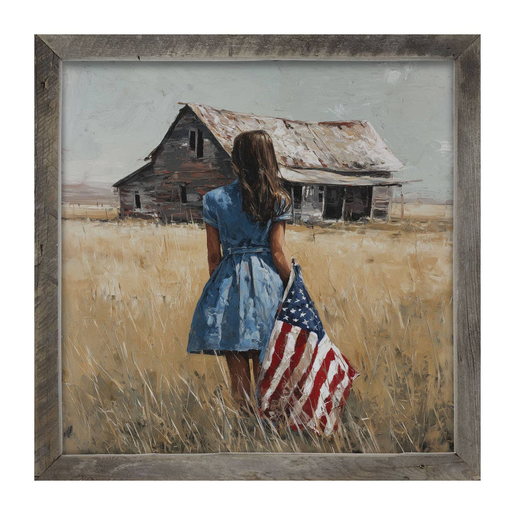 Child With Flag - Girl in Blue Dress