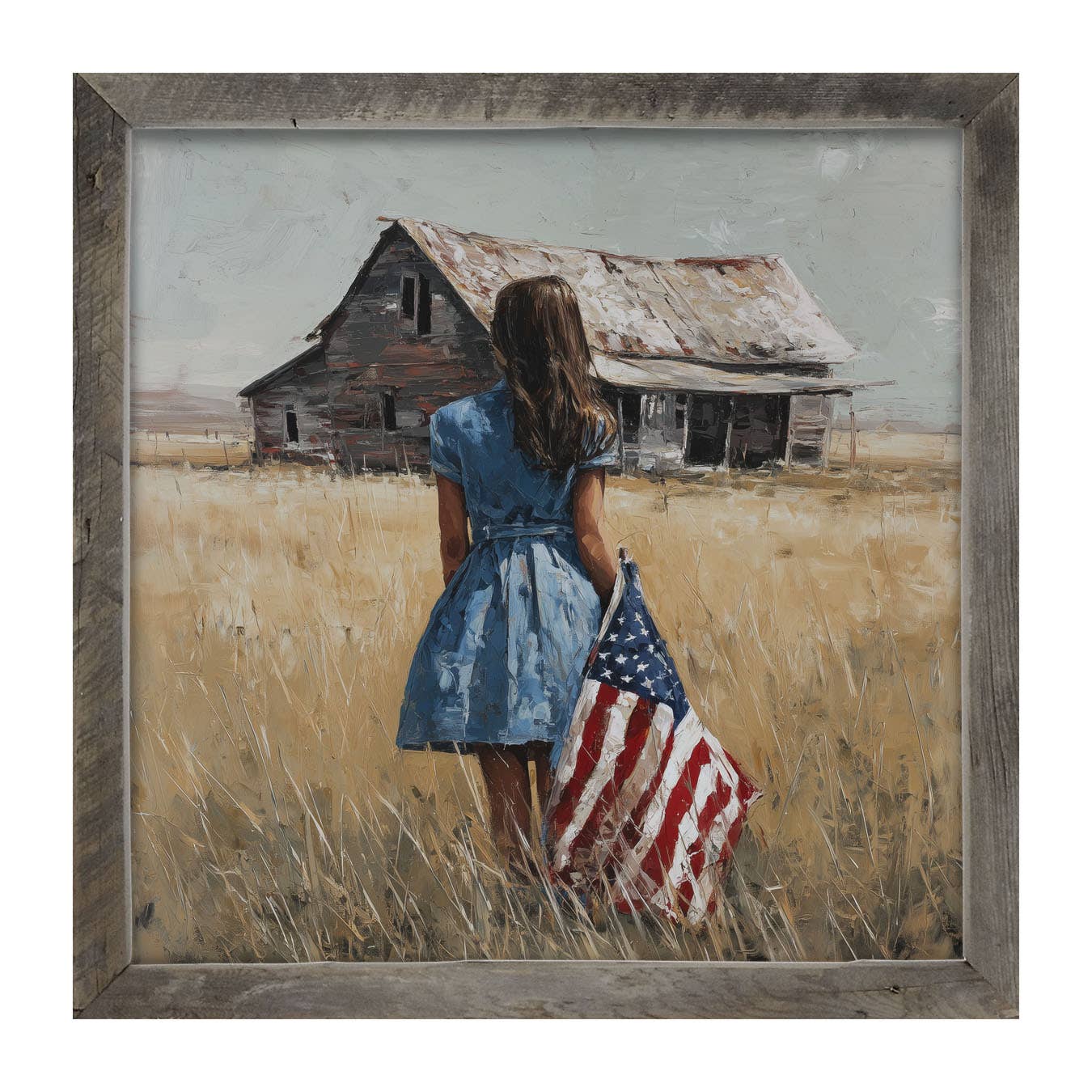 Child With Flag - Girl in Blue Dress