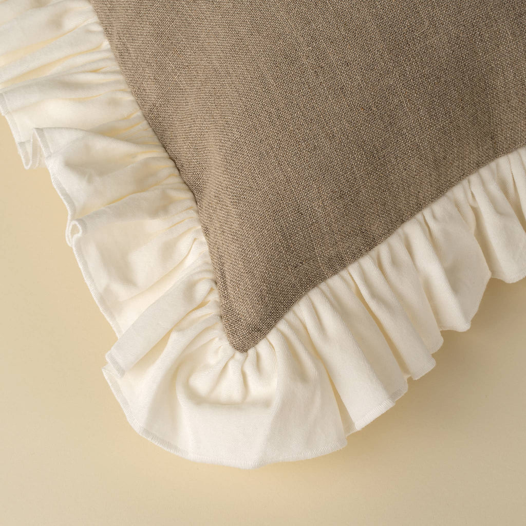 24x24 Velvet Ruffle Linen Pillow, Ivory