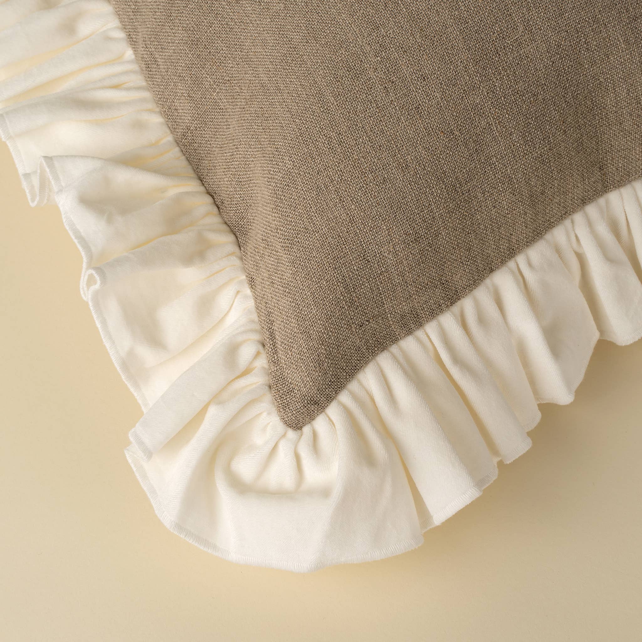 24x24 Velvet Ruffle Linen Pillow, Ivory