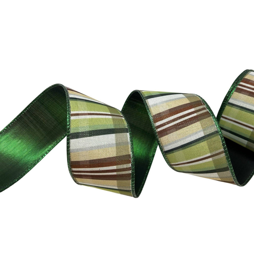 Green Ribbon w/ Brown Plaid 10yd