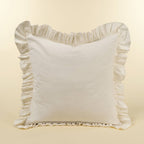 24x24 Velvet Ruffle Linen Pillow, Ivory