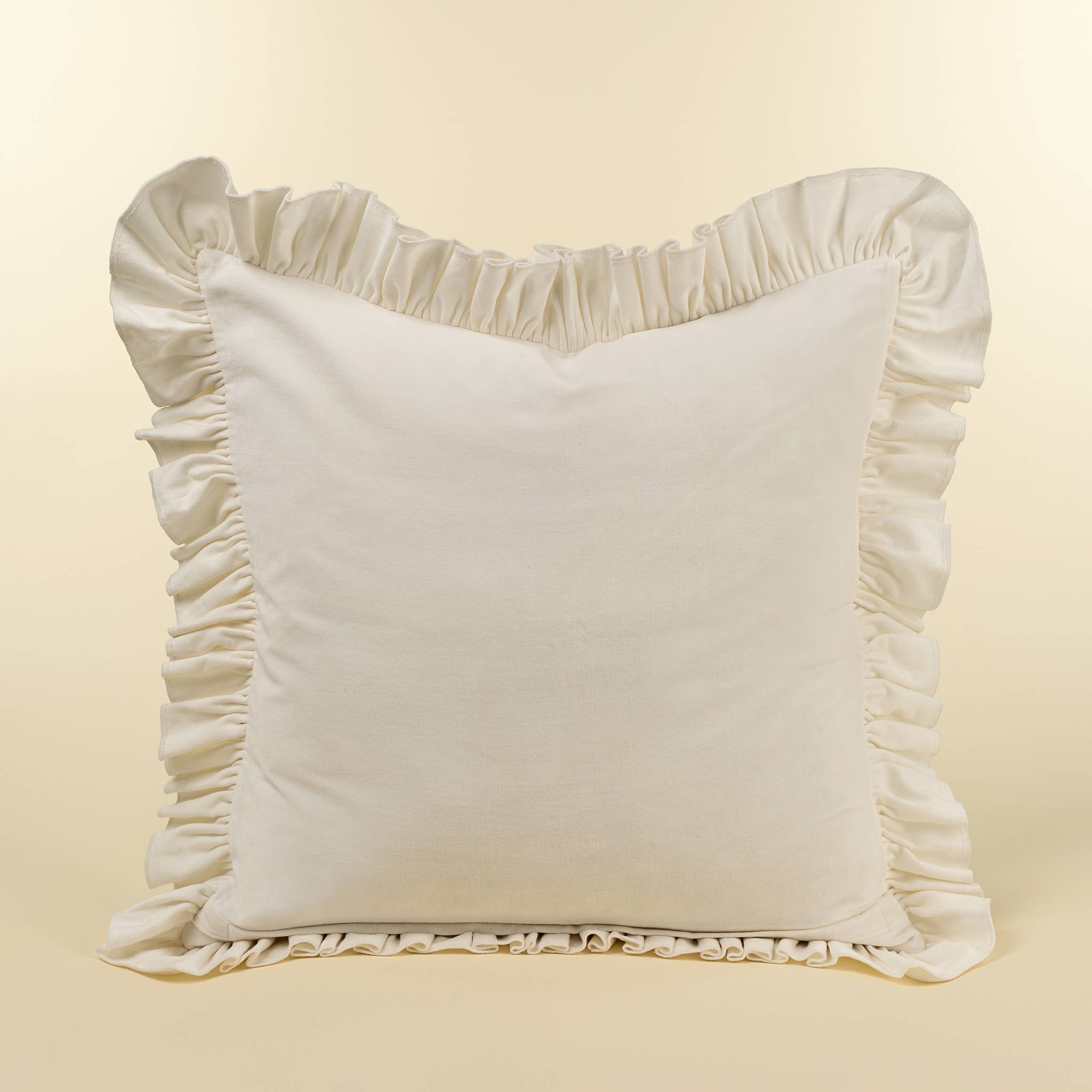 24x24 Velvet Ruffle Linen Pillow, Ivory