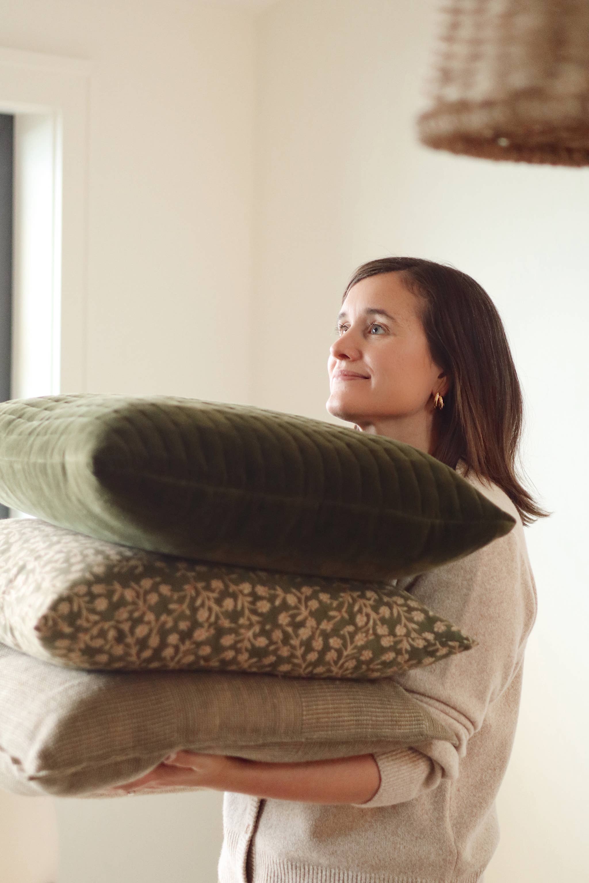 20x20 Wildvine Block Print Pillow, Olive