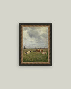 Cattle on the Pasture Framed Antique Art