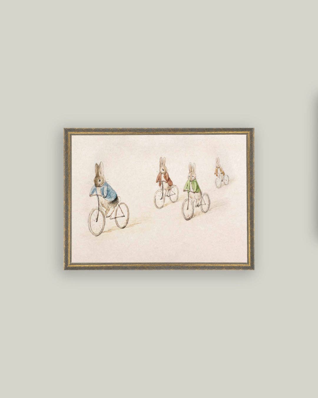 Biking Bunnies Framed Antique Art - 16" x 12"
