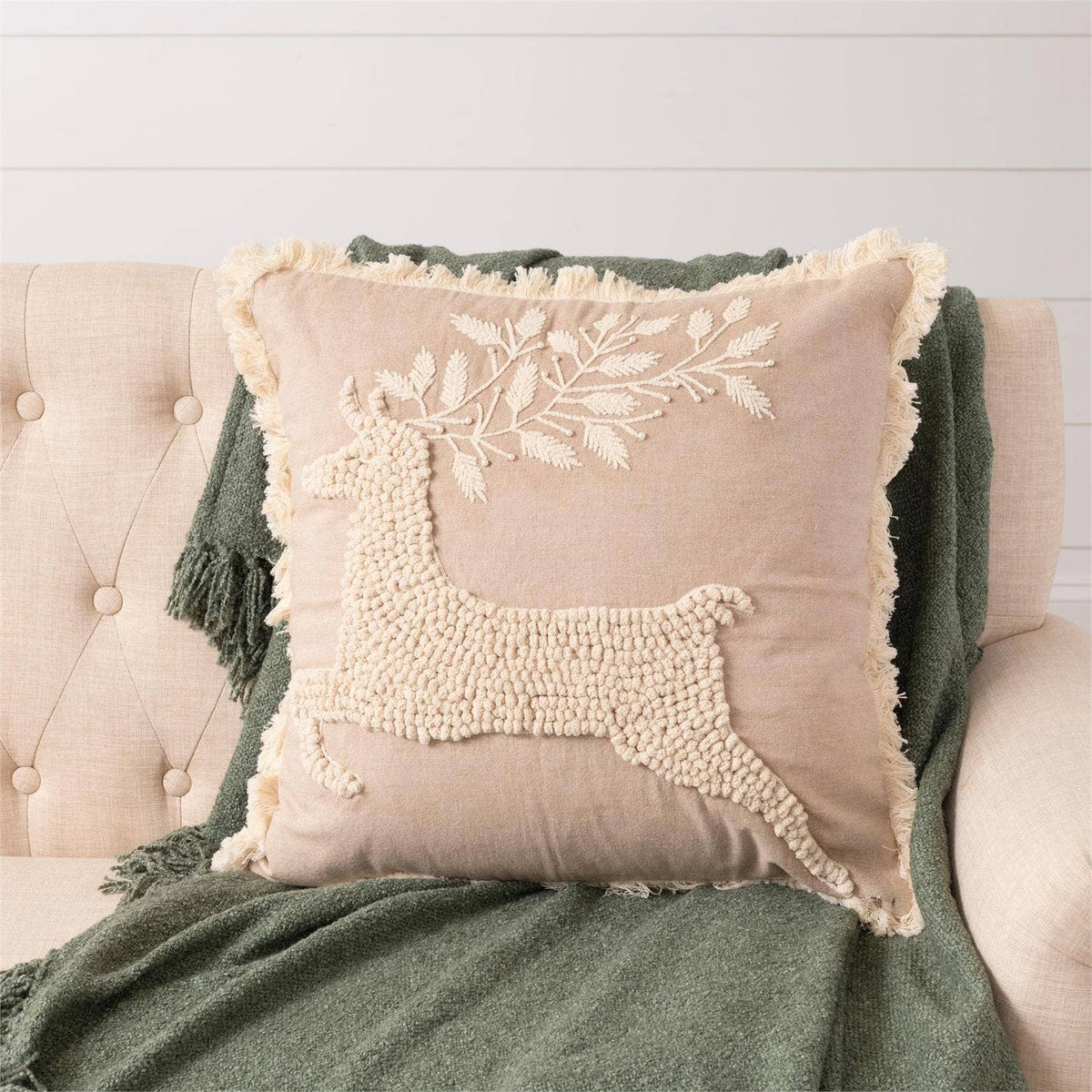 Leaping Christmas Deer Pillow