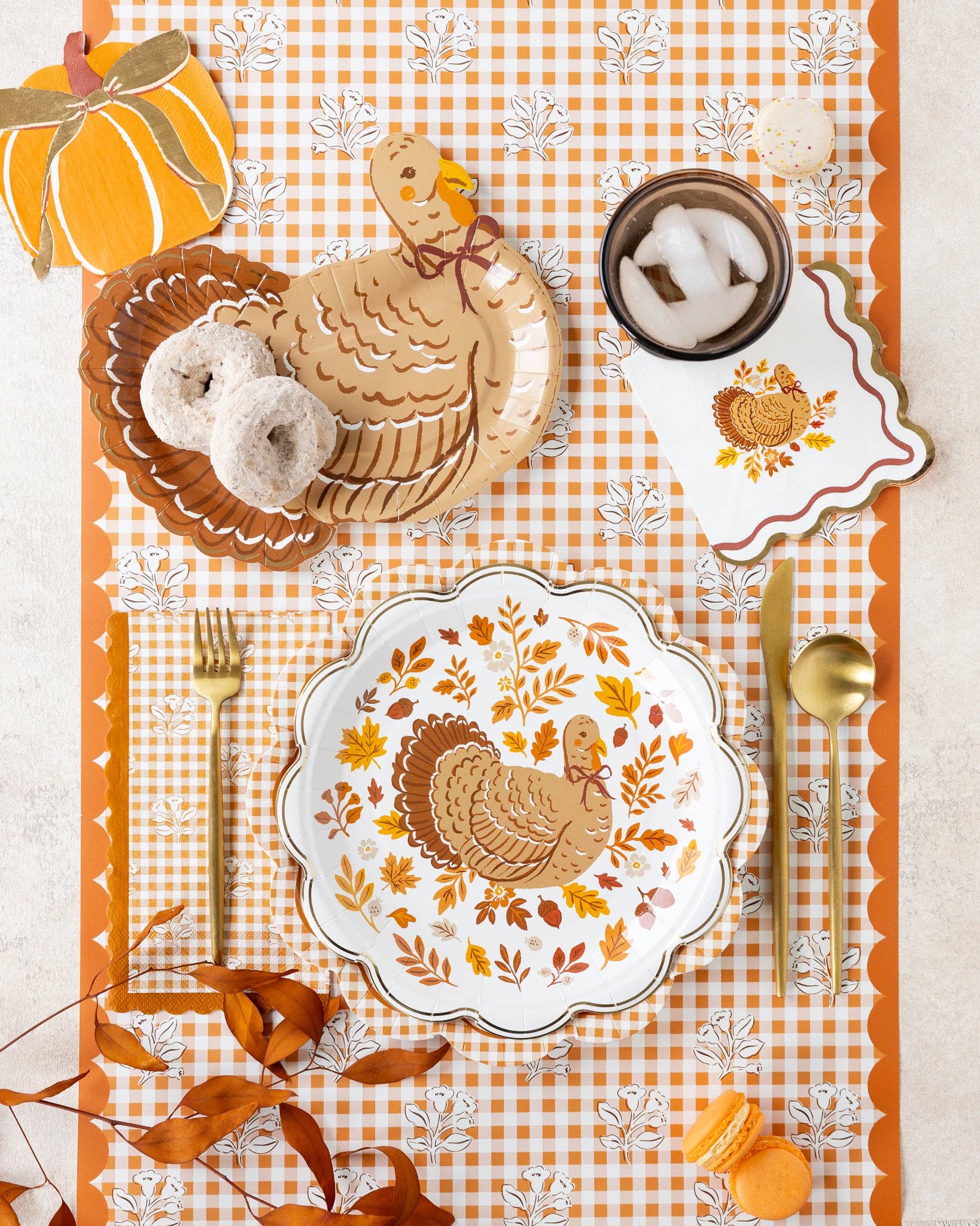 HRV1339 - Rust Gingham Block Print Dinner Paper Napkins