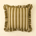 20x20 Block Print Stripe Ruffle Pillow, Olive