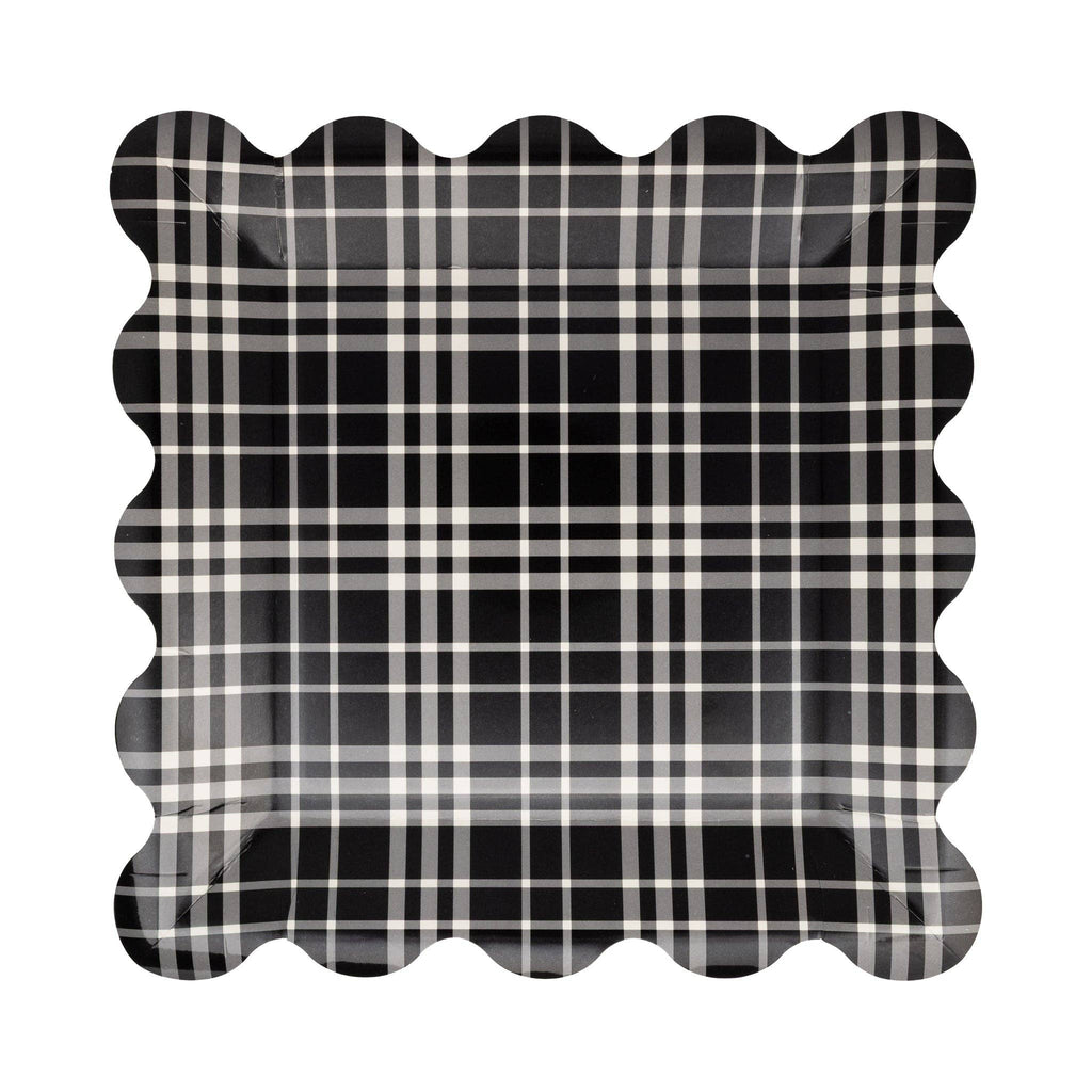 Falloween Plaid Scalloped Square Paper Plate