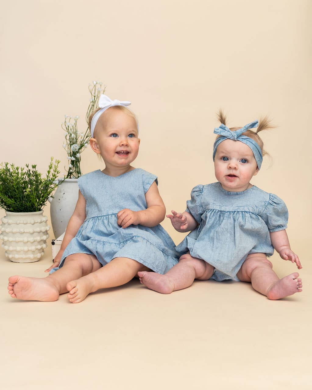 River Soft Hand-Dyed Denim Baby Dress + Bloomer