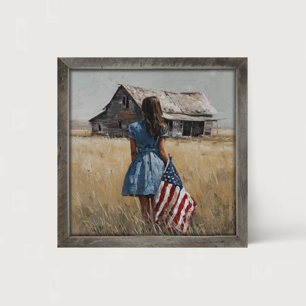 Child With Flag - Girl in Blue Dress