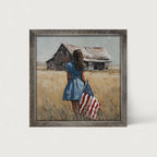 Child With Flag - Girl in Blue Dress