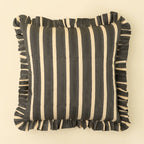 20x20 Block Print Stripe Ruffle Pillow, Charcoal