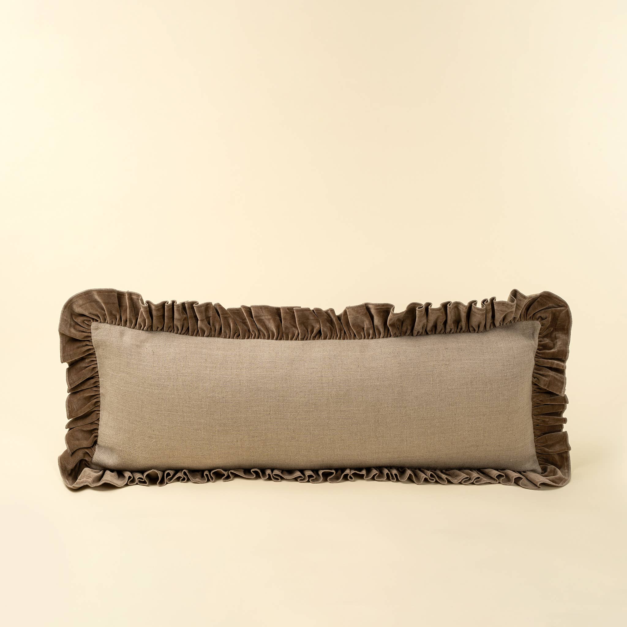 15x42 Velvet Ruffle Linen Pillow, Chocolate