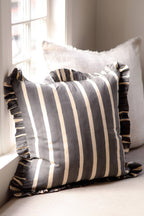 20x20 Block Print Stripe Ruffle Pillow, Charcoal
