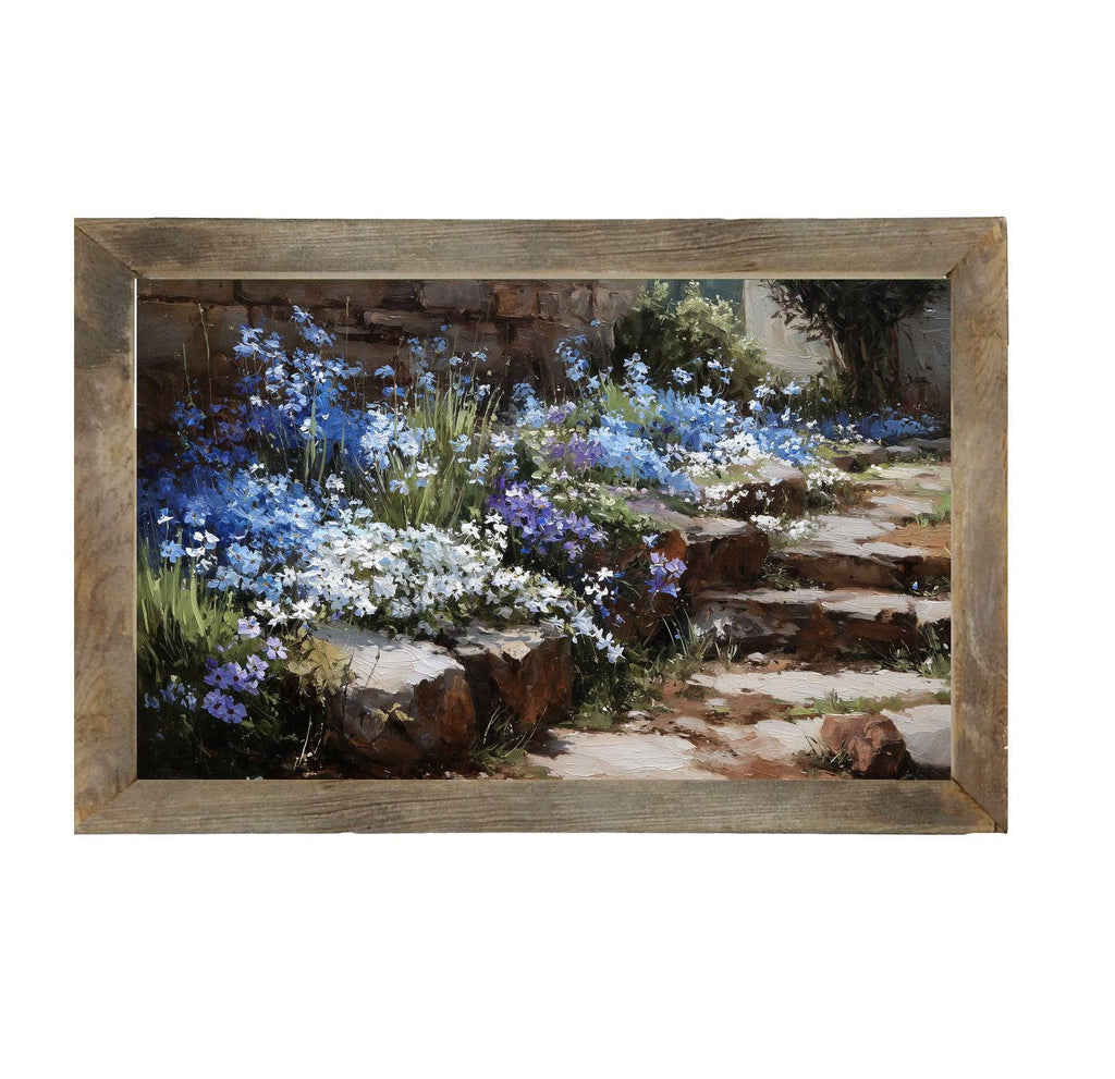 Blue Flowers along Pathway - Horizontal Frame