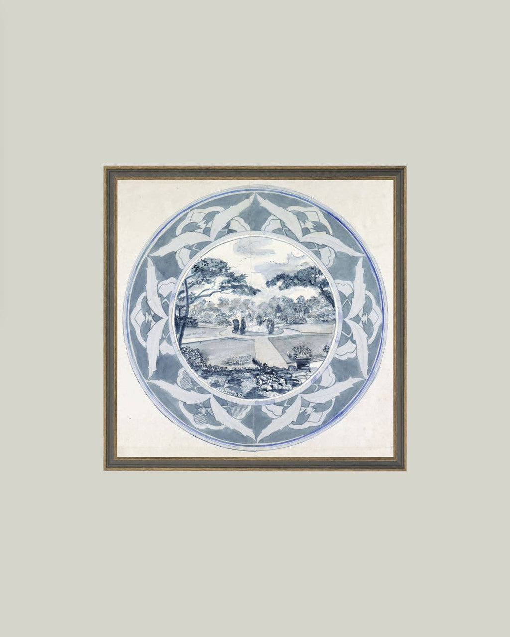 Garden View Design Framed Antique Art