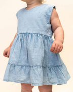 River Soft Hand-Dyed Denim Baby Dress + Bloomer