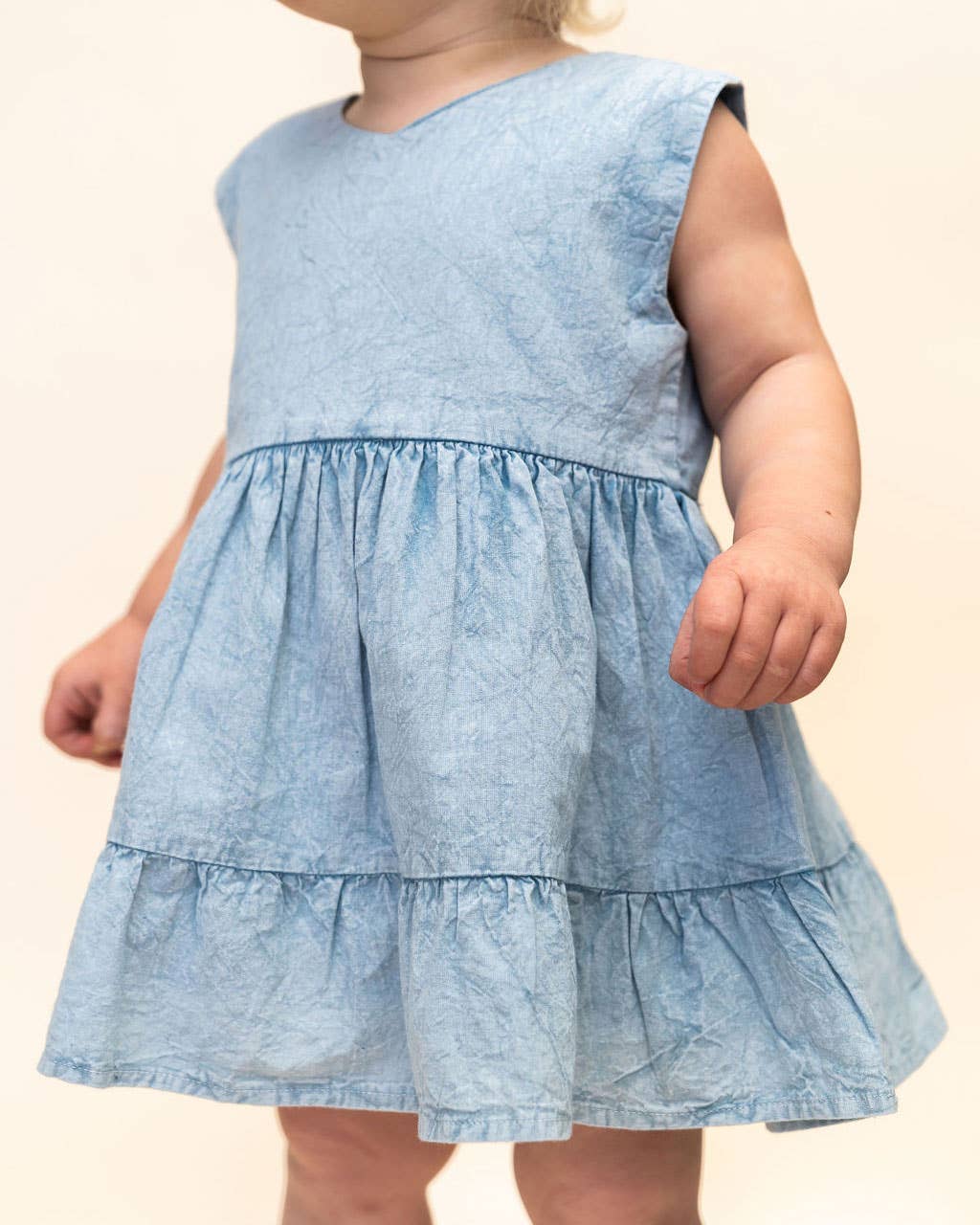 River Soft Hand-Dyed Denim Baby Dress + Bloomer