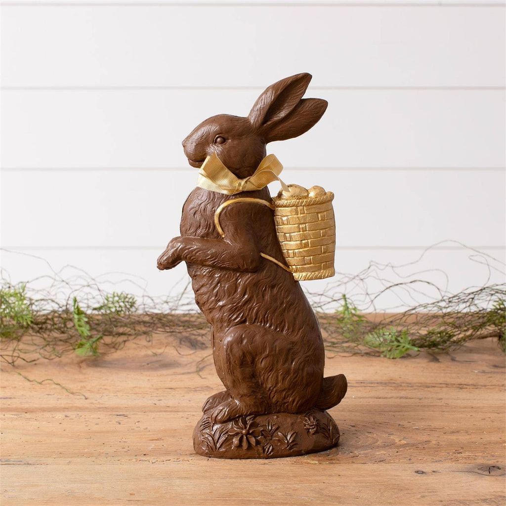 Vintage Chocolate Bunny w/ Gold Basket