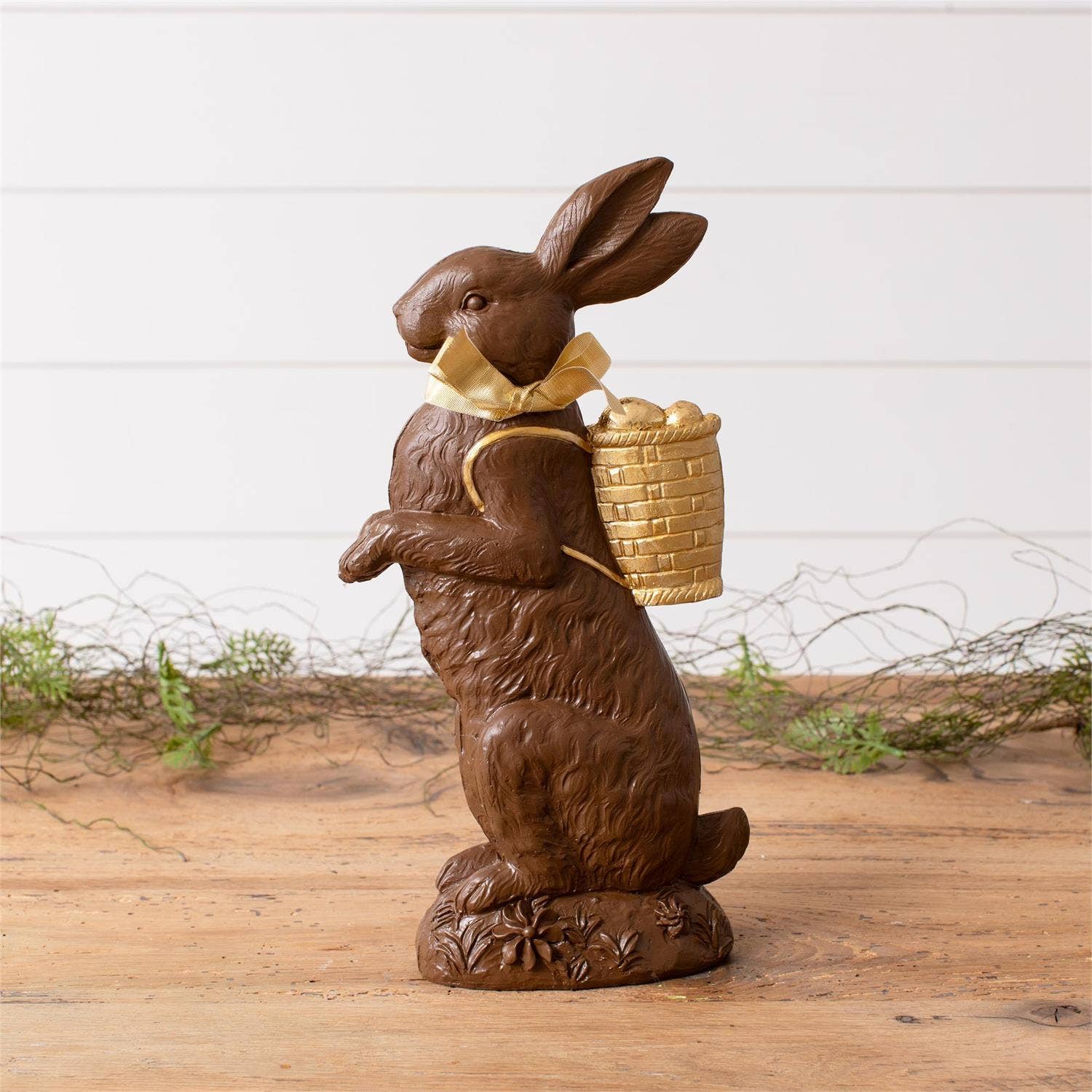Vintage Chocolate Bunny w/ Gold Basket