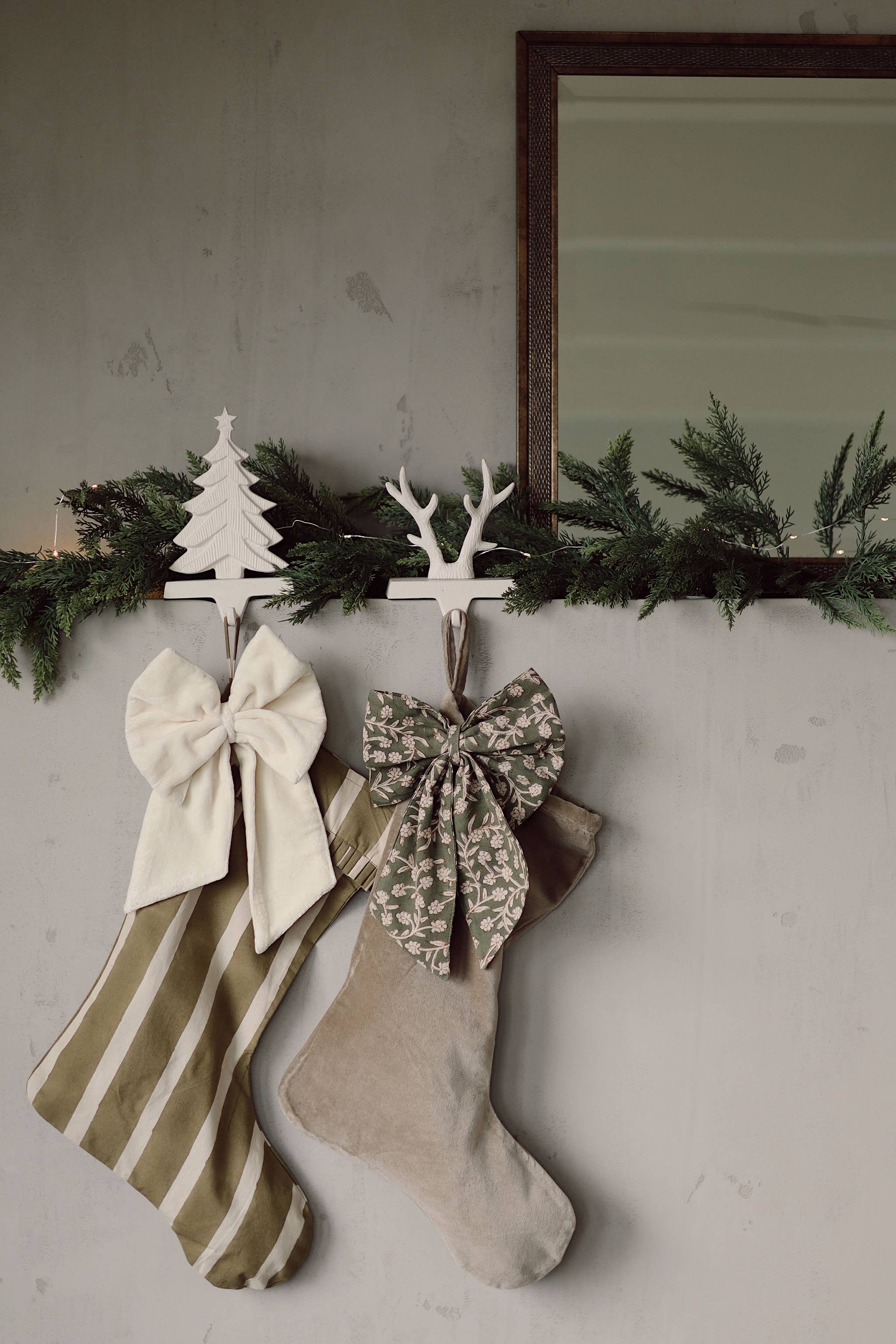 Block Print Stripe Stocking, Olive