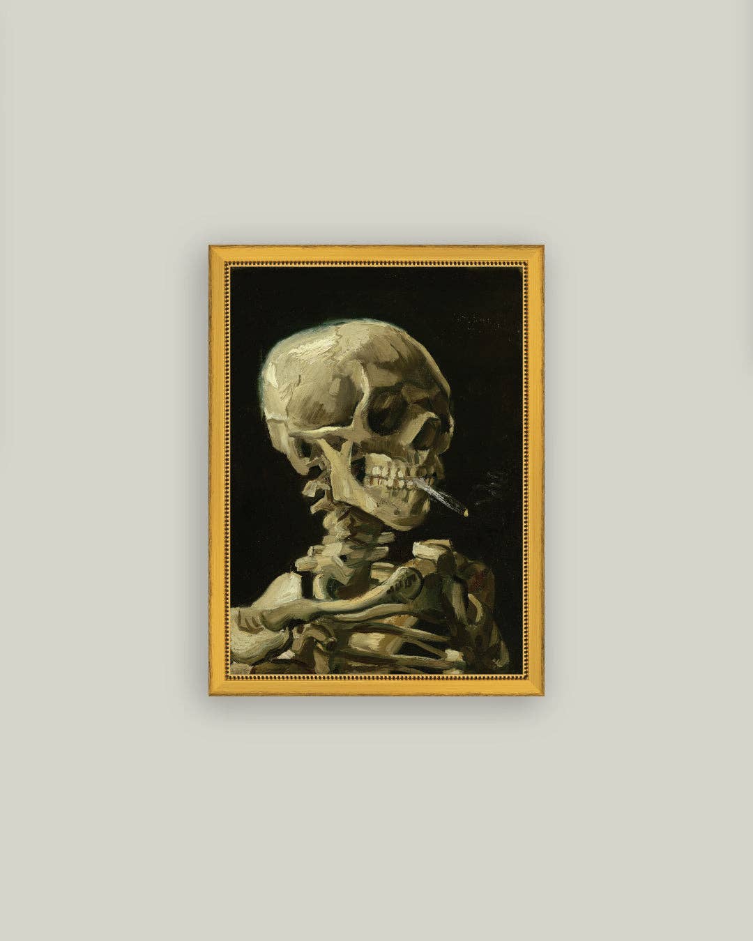 Skull with Cigarette Framed Antique Art