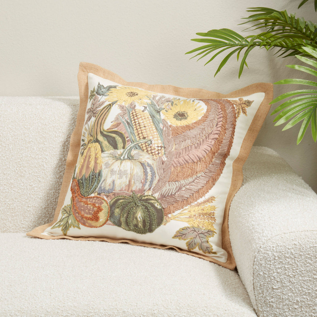 Embroidered Cornucopia Throw Pillow