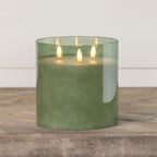 6" Green Glass 3 Wick 3D Flameless Candle Decor