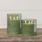 6" Green Glass 3 Wick 3D Flameless Candle Decor