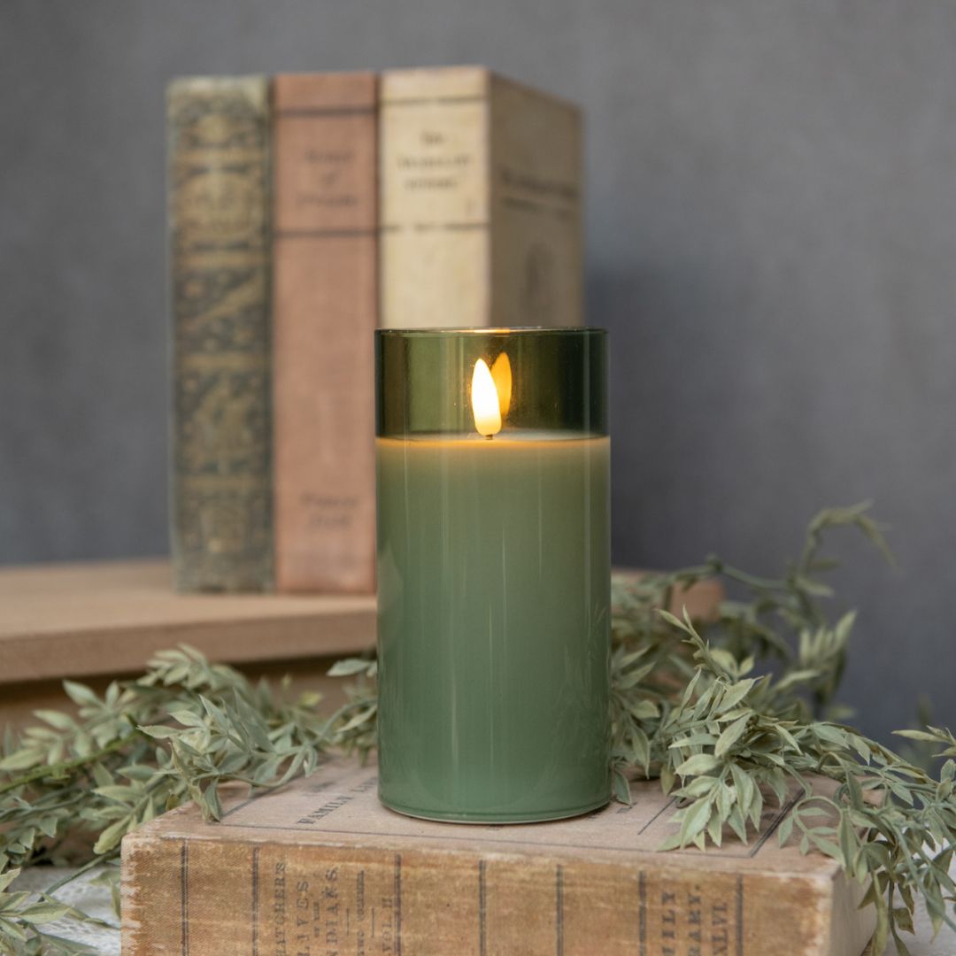 6" Green Glass 3D Flameless Candle Decor