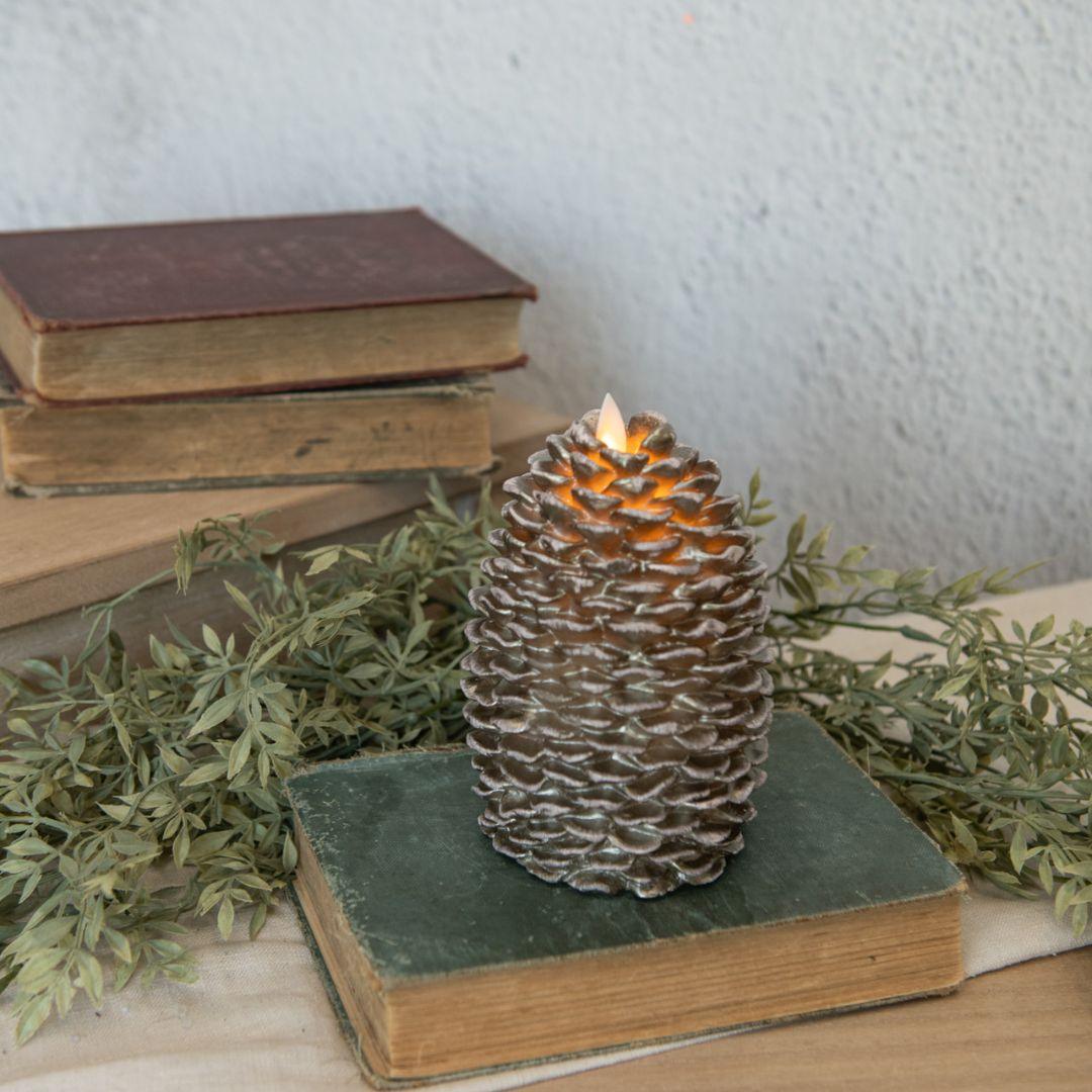 6" Moving Flame Pinecone Candle