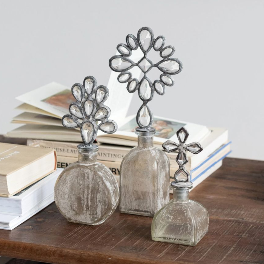 6" Glass Bottle with Stopper - Zinc Alloy Finish 2